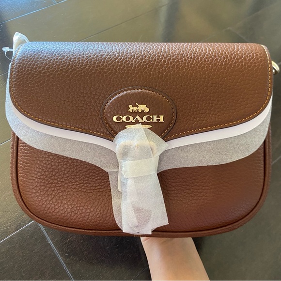 NWT COACH Amelia Saddle Bag Shoulder Crossbody In Leather Brown/Gold - Picture 9 of 14